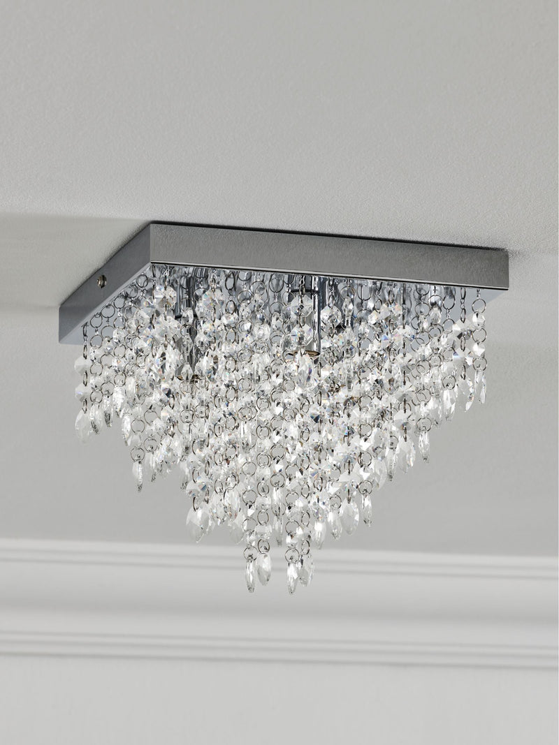 Chrome Elena 3 light flush ceiling light (British brand)