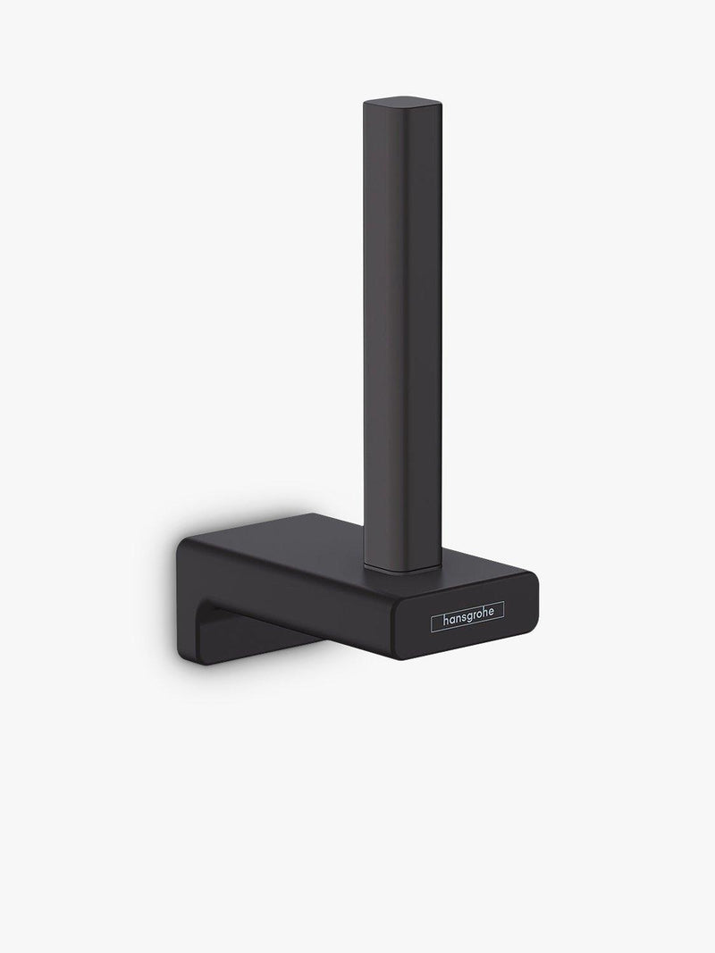 Hansgrohe vertical wall-mounted toilet roll holder in matt black, UK version