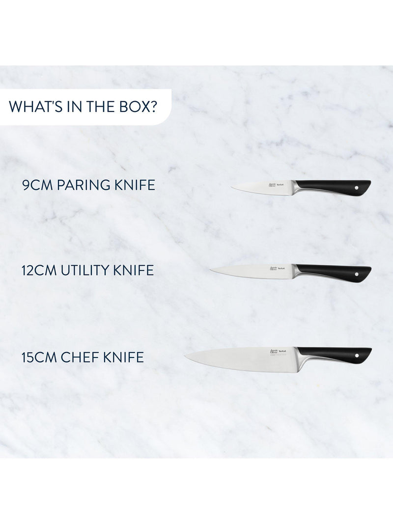 Tefal German stainless steel knife set with chef's, utility, and paring knives, 3 piece, UK version
