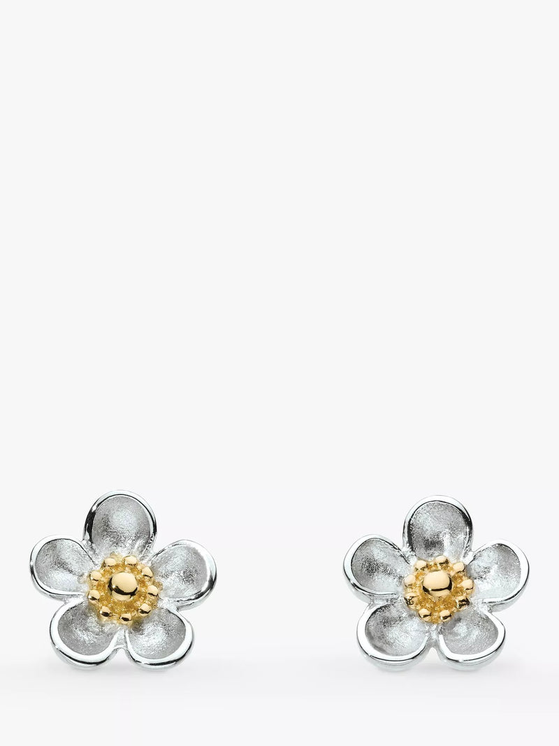 Kit Heath flower stud earrings silver and gold, UK version