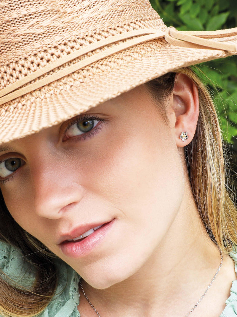 Kit Heath flower stud earrings silver and gold, UK version