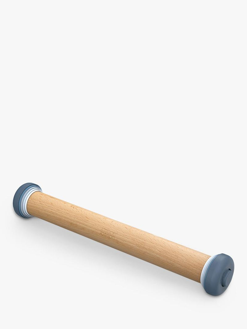 Joseph Joseph beech wood rolling pin with removable thickness rings in sky blue, UK version