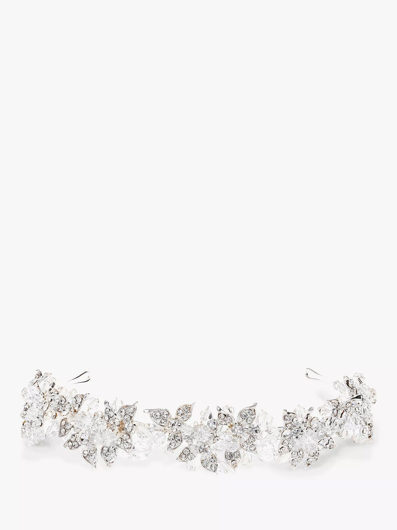 Jon Richard emery silver plated leaf and bead tiara, UK version