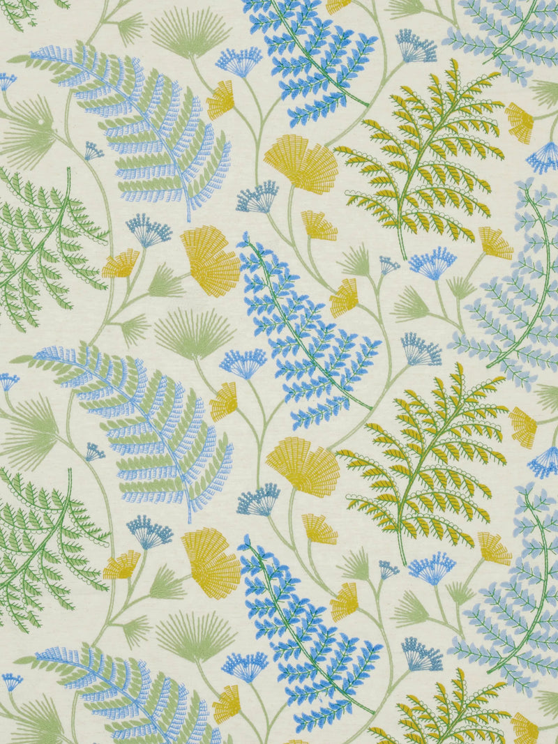 John Lewis Laurel Embroidered Furnishing Fabric in Tranquil Blue - British product