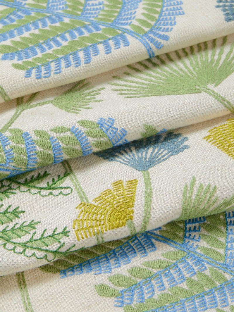 John Lewis Laurel Embroidered Furnishing Fabric in Tranquil Blue - British product