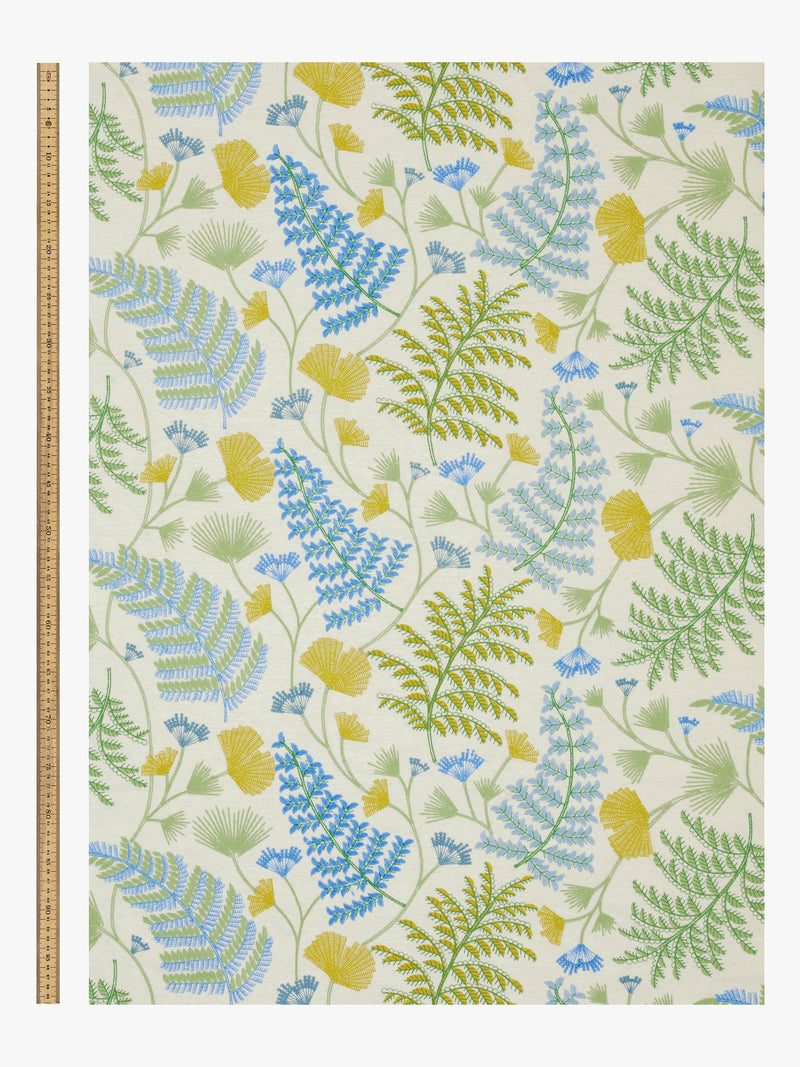 John Lewis Laurel Embroidered Furnishing Fabric in Tranquil Blue - British product