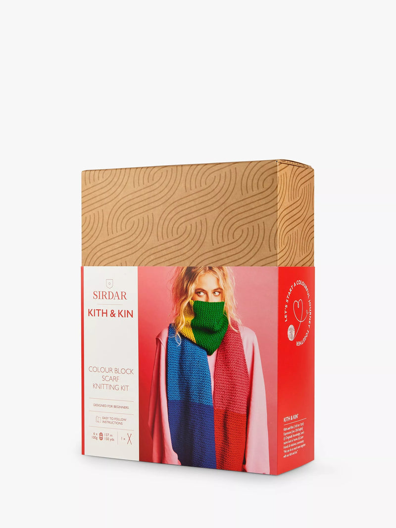 Sirdar colour block scarf knitting kit with yarn and needles (British brand)