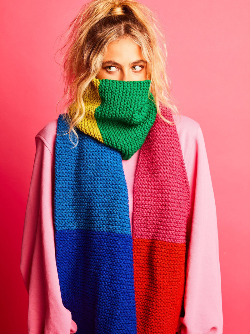 Sirdar colour block scarf knitting kit with yarn and needles (British brand)