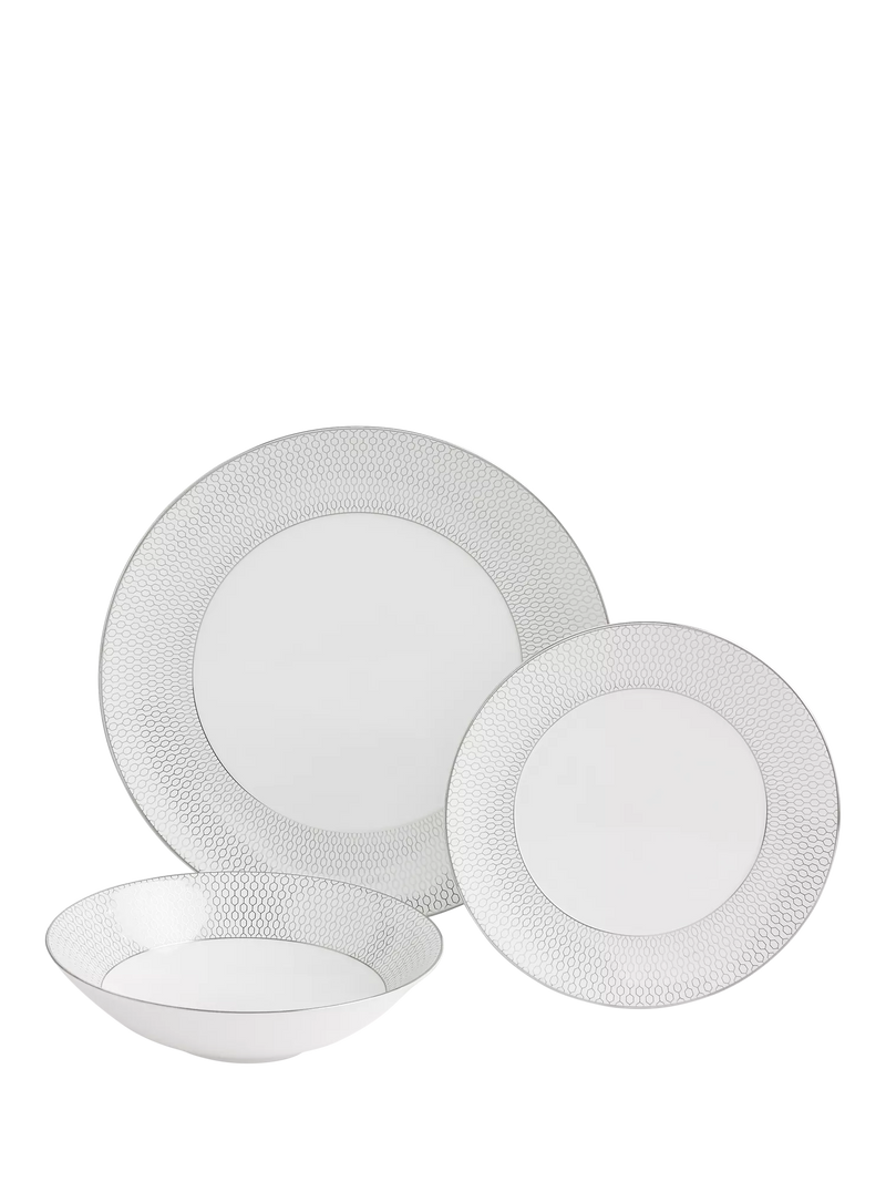 Wedgwood Gio Platinum dinnerware set 12 piece, imported from the UK