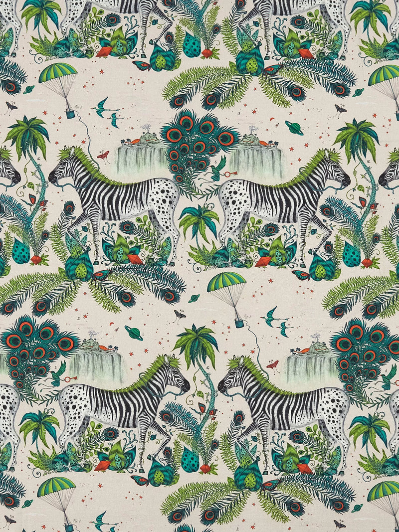 Clarke & Clarke Lost World green linen blend furnishing fabric, imported from the UK