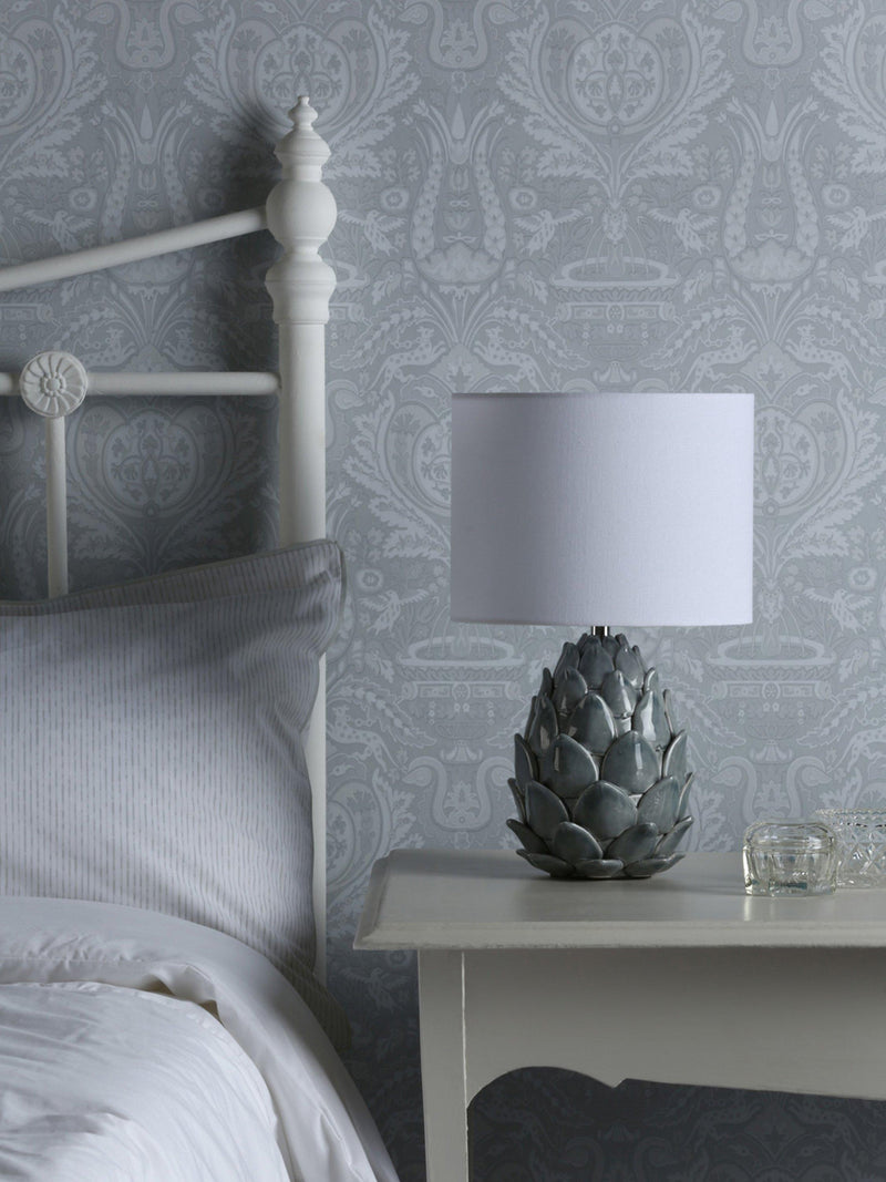 Laura Ashley blue ceramic table lamp linen shade imported from the UK