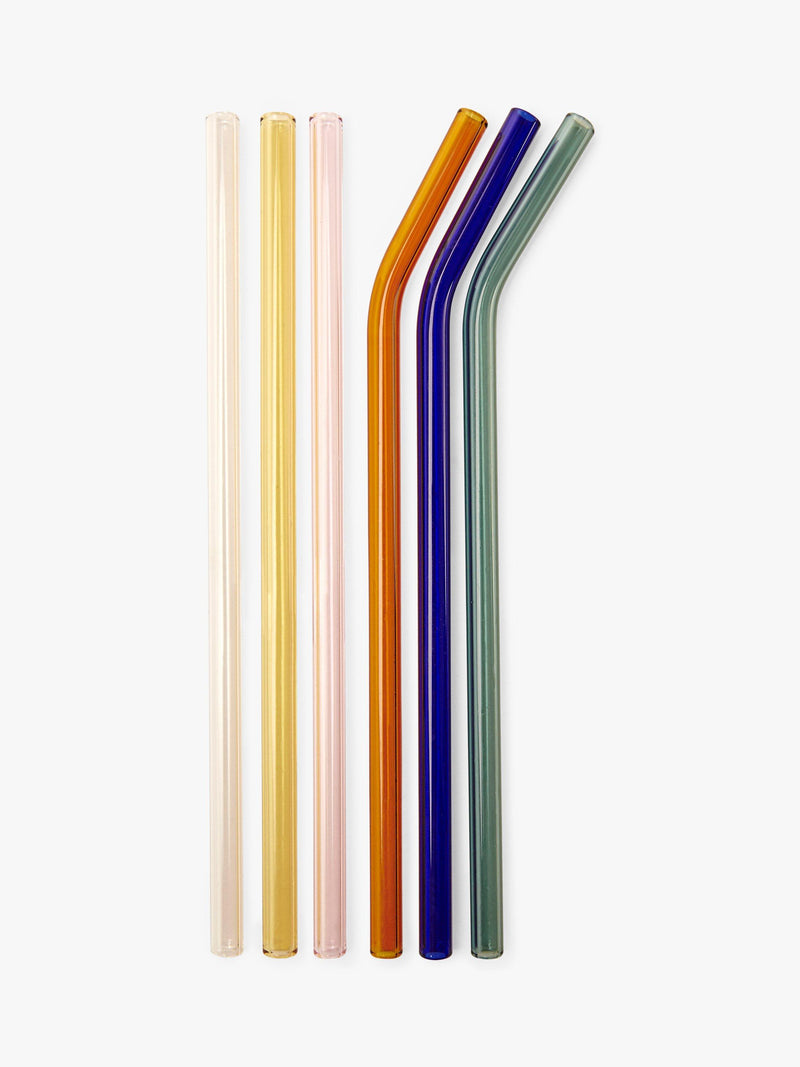 Kikkerland multicolour glass straws set of 6, UK version