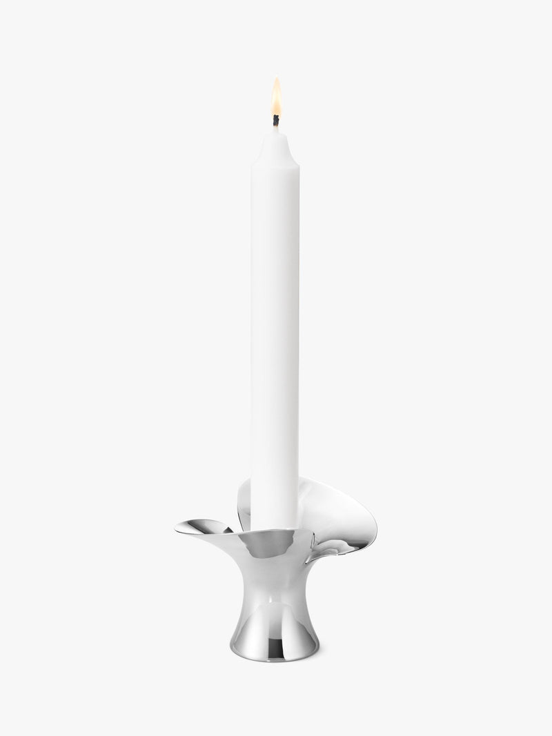 Georg Jensen silver small candlestick with organic leaf design, UK version