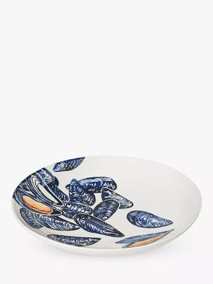 Large Earthenware Serving Dish with Mussels Design, 34cm, Blue