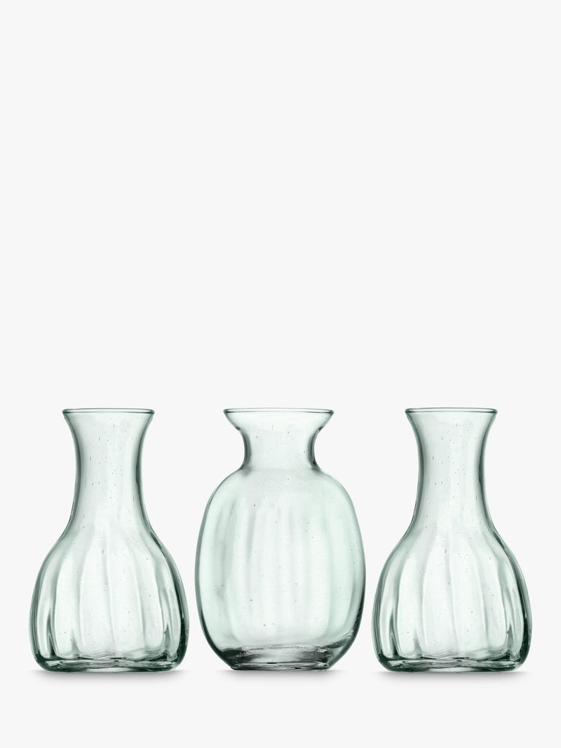 LSA International trio of clear mini vases, 11cm height, UK version