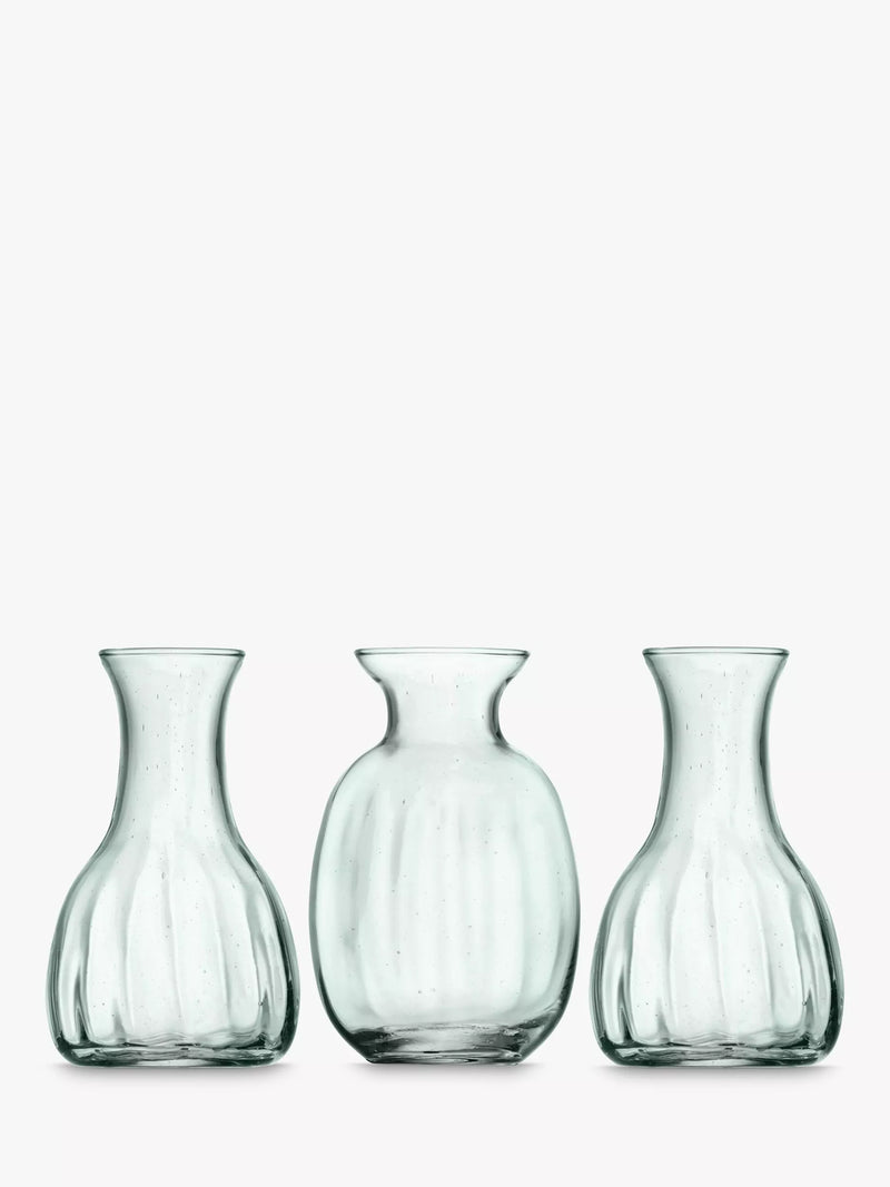 LSA International trio of clear mini vases, 11cm height, UK version