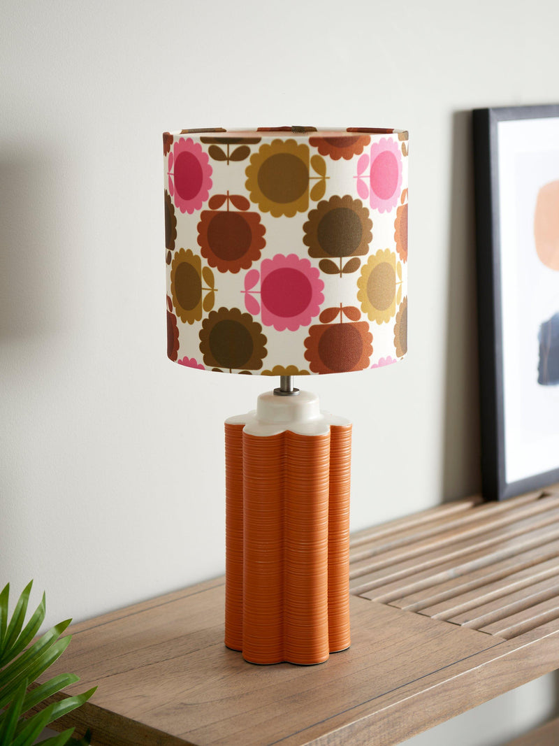 Orla Kiely scallop table lamp in terracotta, imported from the UK