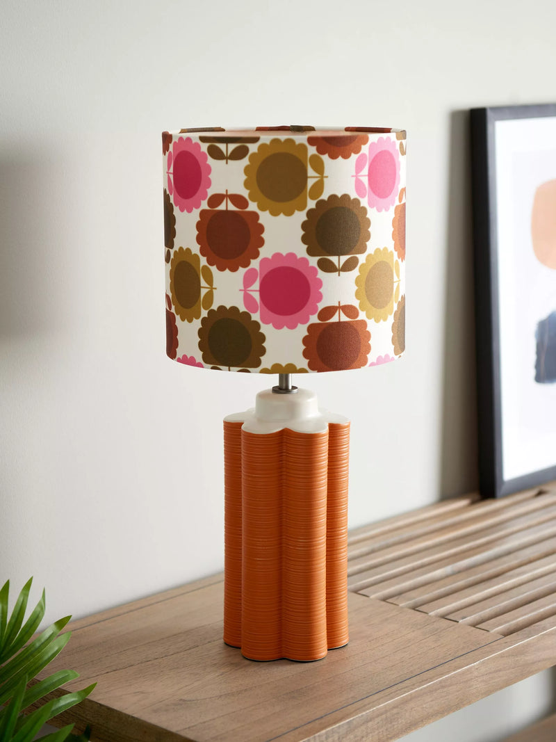 Orla Kiely scallop table lamp in terracotta, imported from the UK