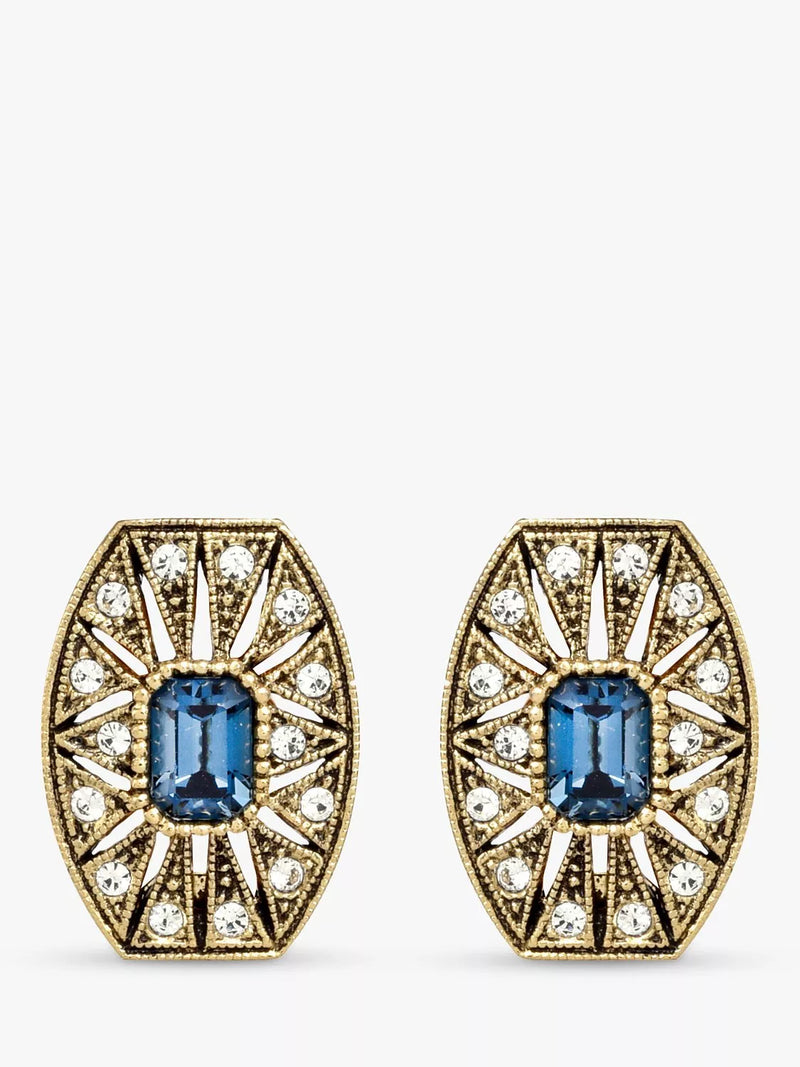 Eclectica Art Deco clip-on earrings Swarovski crystals gold plated, imported from the UK