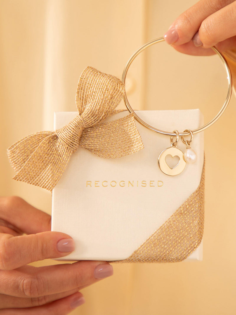 Recognised Heart Popon gold plated sterling silver bangle, UK version
