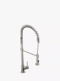Abode stainless steel kitchen tap with single lever and pull-around head, 670mm high - British product