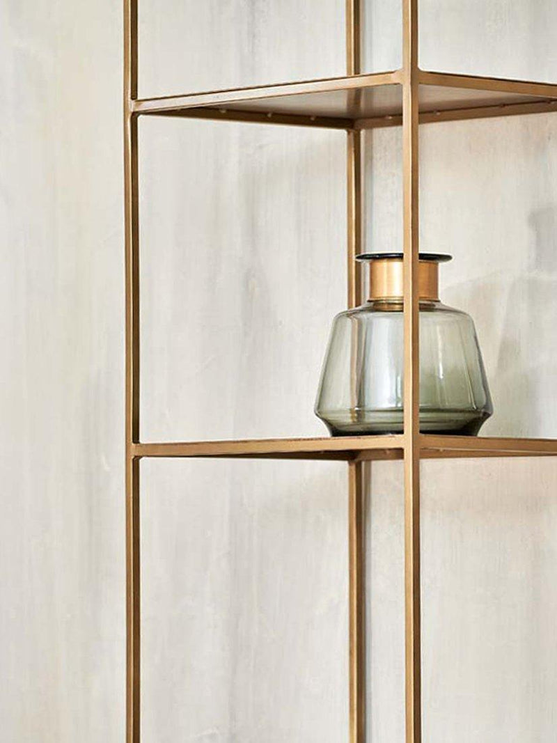 nkuku Mahi iron shelving unit antique brass tall - British product