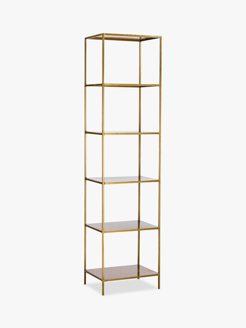 nkuku Mahi iron shelving unit antique brass tall - British product