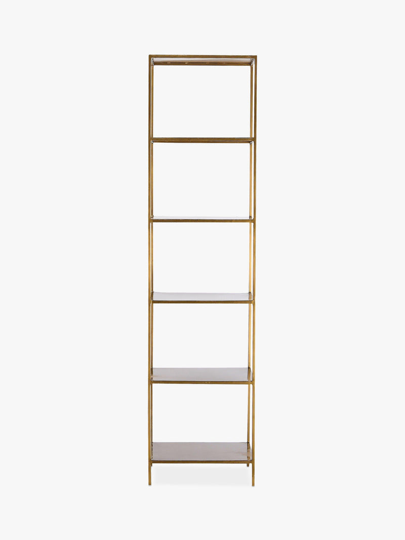 nkuku Mahi iron shelving unit antique brass tall - British product