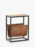 nkuku Alera mango wood and leather magazine rack side table - British product