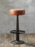 nkuku Narwana padded leather round stool 75cm height, UK version