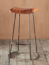 John Lewis nkuku Narwana Ribbed Leather Stool 75cm Aged Tan- Buy online at McGrocer
