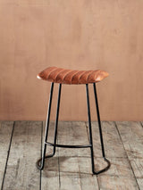 John Lewis nkuku Narwana Ribbed Leather Stool, Aged Tan, 60.5cm- Buy online at McGrocer