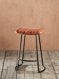 nkuku Narwana ribbed leather stool Aged Tan 60.5cm - British product