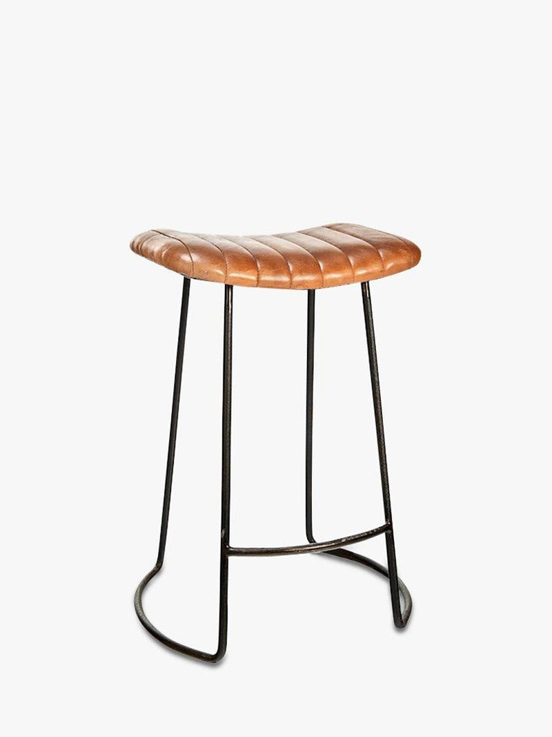 nkuku Narwana ribbed leather stool Aged Tan 60.5cm - British product