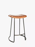 nkuku Narwana ribbed leather stool Aged Tan 60.5cm - British product