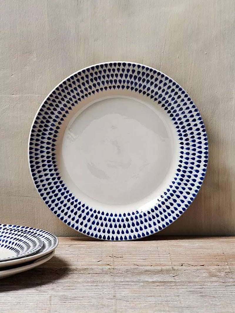 nkuku Indigo Drop ceramic dinner plate 28cm, UK version