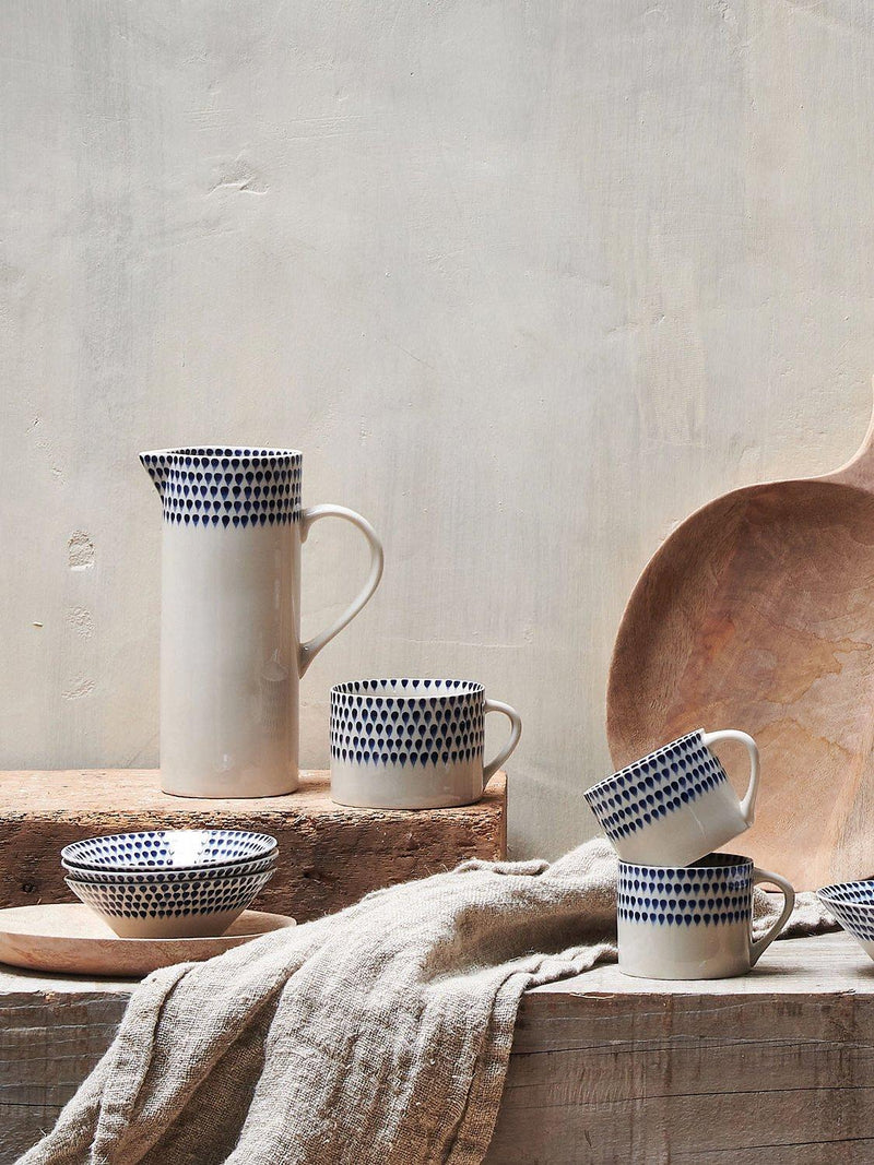 nkuku Indigo Drop ceramic jug 1L cream indigo, UK version