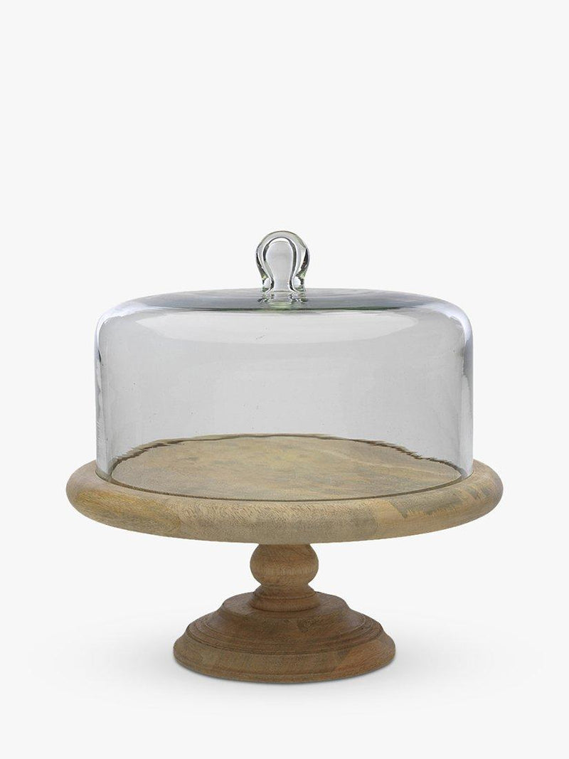 nkuku cake stand with recycled glass dome and mango wood 35.5cm, UK version