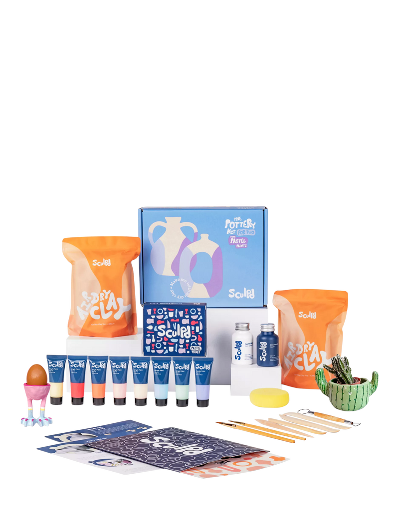 Sculpd pottery starter bundle with gloss varnish and pastel paint set, UK version