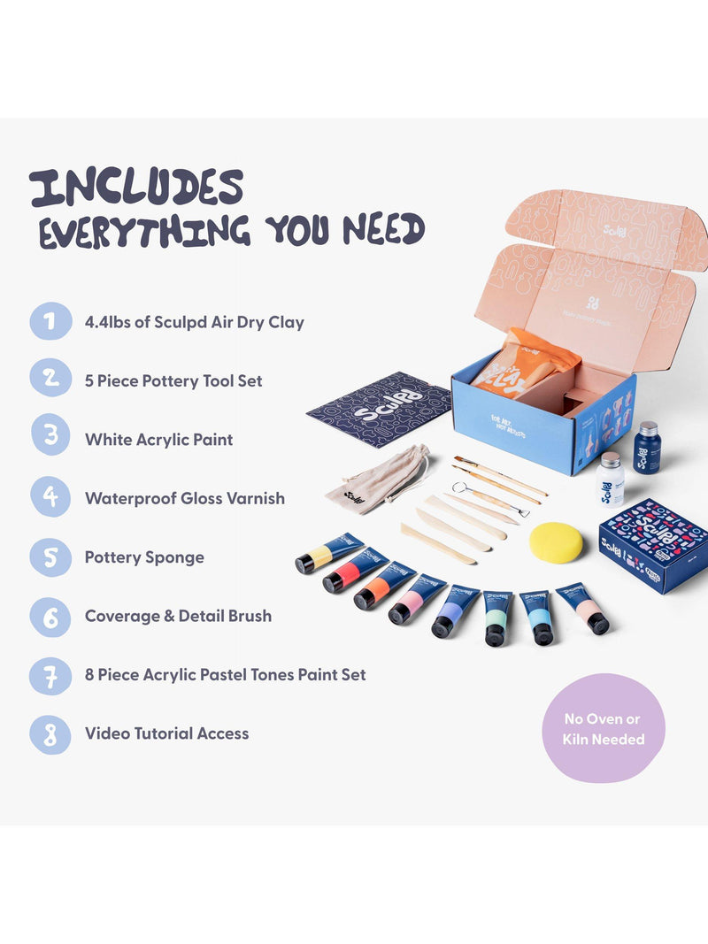 Sculpd pottery starter bundle with gloss varnish and pastel paint set, UK version