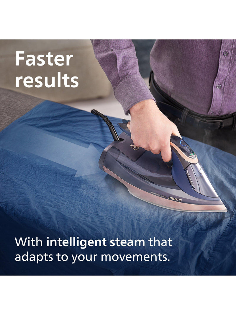 Philips Azur 8000 steam iron dark blue ceramic sole plate, UK version