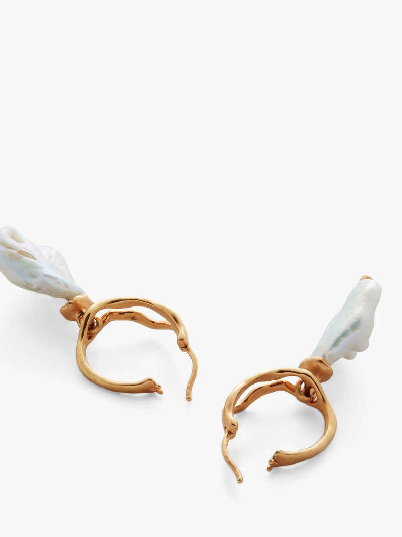 Monica Vinader Keshi Pearl Large Hoop Earrings Gold White, UK version