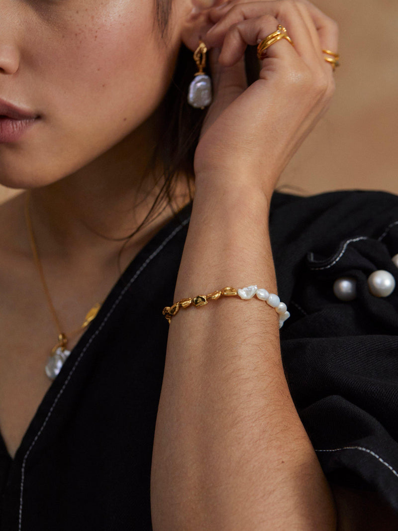 Monica Vinader Keshi Pearl Large Hoop Earrings Gold White, UK version