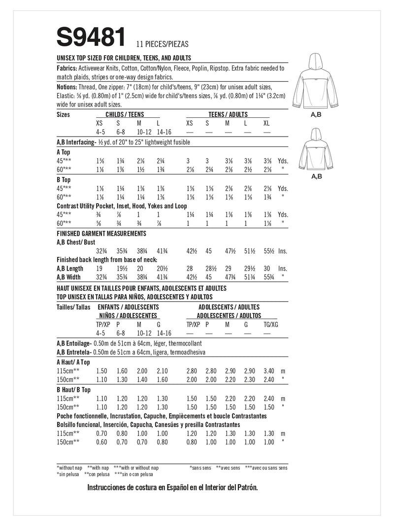 Simplicity sewing pattern S9481 unisex top, UK version
