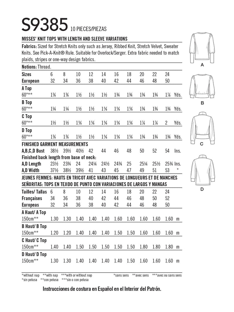 Simplicity sewing pattern S9385, imported from the UK