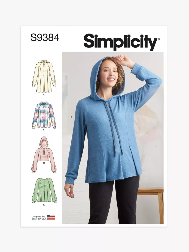 Simplicity sewing pattern misses' sweatshirts S9384 H5, UK version