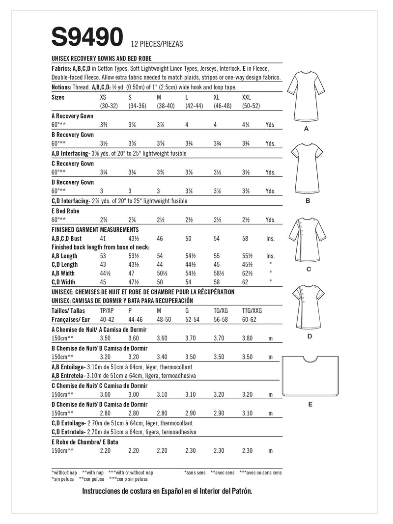 Simplicity recovery gown and bed robe pattern S9490 (British brand)