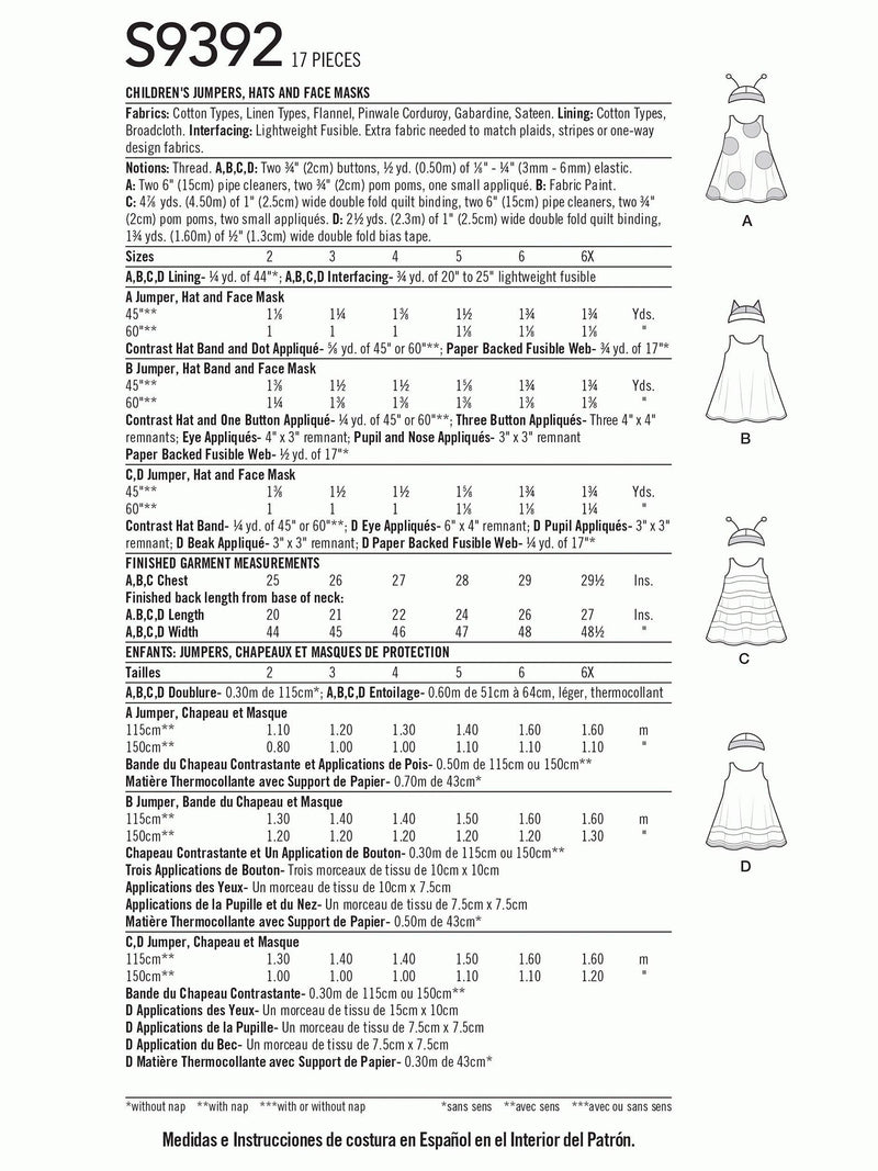 Simplicity sewing pattern for children's jumpers hats and face masks, UK version