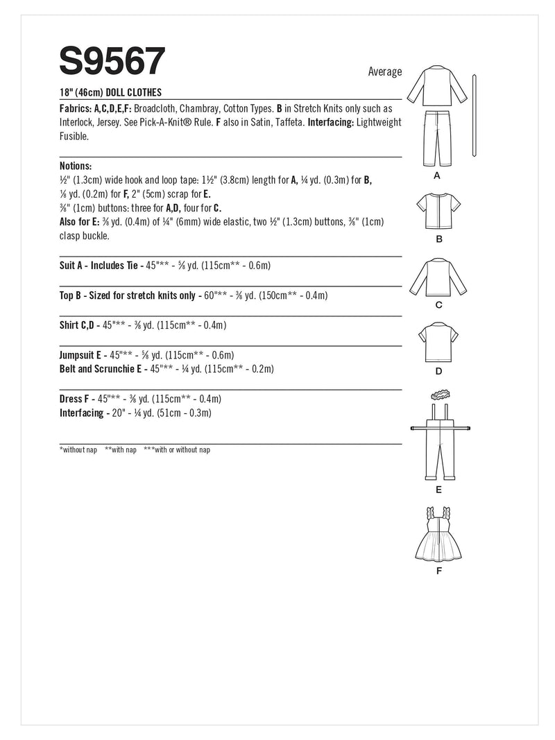 Simplicity sewing pattern 80s outfits 45cm doll, UK version