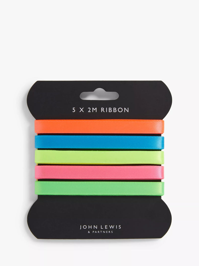 John Lewis neon ribbon 2m pack of 5 - British product